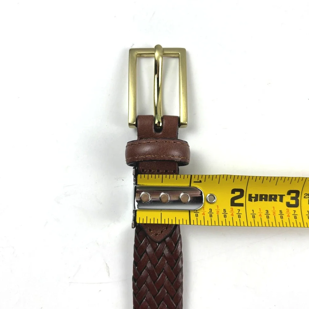 Braided Belt Mens SM 36 Brown‎ Bonded Leather Gold Buckle Woven Classic Preppy